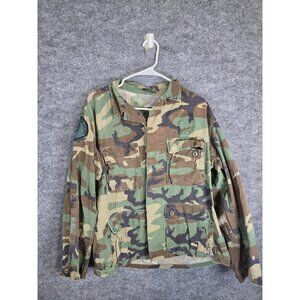 Vintage US Army Jacket Mens Medium Short Woodland Camo Military Coat 80s 90s